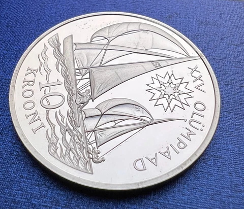 EESTI 10 KROONI 1992 XXV OLYMPIC GAMES SILVER COIN Sailboat Estonia Cover