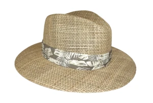 NEW BILTMORE 1917 MEN'S WOVEN SEA GRASS PANAMA HAT WITH BEIGE FLORAL BAND MEDIUM - Picture 1 of 4