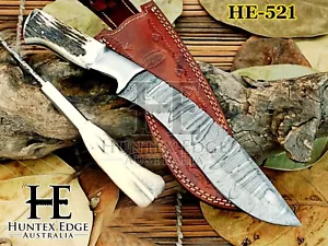 HUNTEX Handmade Damascus Blade, Deer Antler Handle, 350 mm Hunting Kukri Knife - Picture 1 of 7