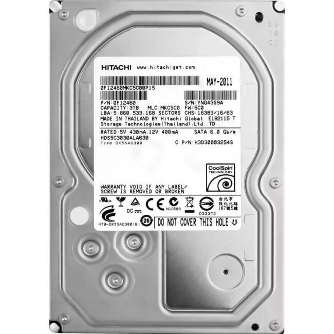 HITACHI HDS5C3030ALA630 3TB 3.5" 5700RPM 32MB CACHÉ SATA 6.0GB/S HDD 0F12460 Foto 1 de 1