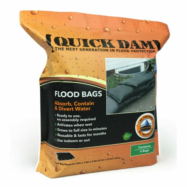 Quick Dam Water Activated Flood Bags - 1x2ft, Pack of 6