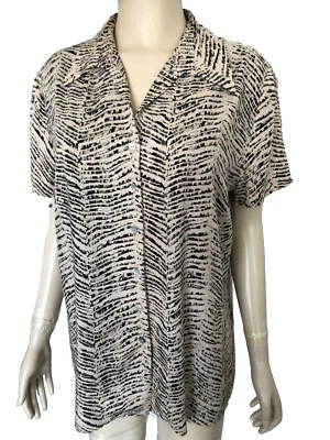 DEBENHAMS CLASSICS SIZE 14 (EU 42) BLACK & LIGHT TAUPE BLOUSE PERFECT CONDITION  - Image 1 of 4
