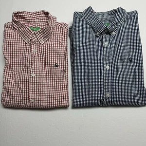 2 Benetton Boys' Lightweight Long Sleeve Button Up Shirts In Check Size: 13-14 - Picture 1 of 8