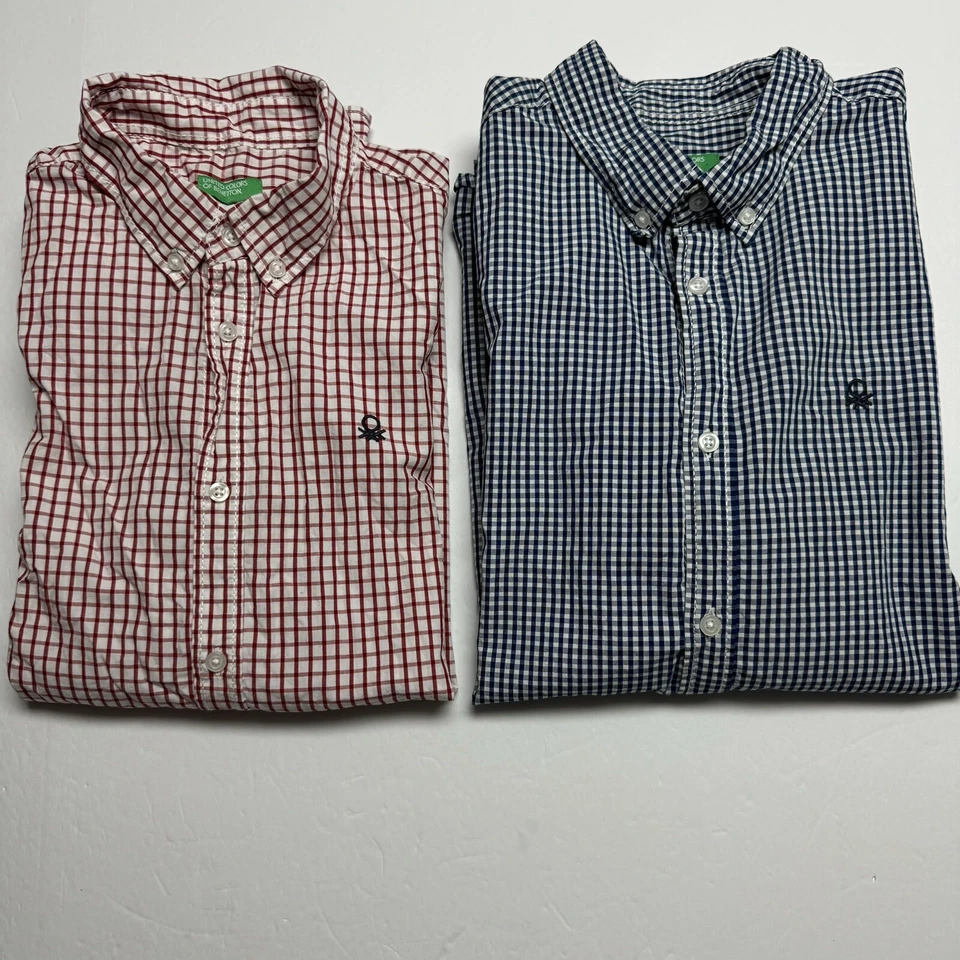 2 camisas Benetton ligeras de manga larga con botones a cuadros talla: 13-14 para niños Foto 1 de 4