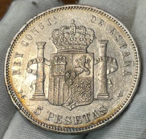 1894 Spain 5 Pesetas Silver Coin High Value - Imagen 1 de 8