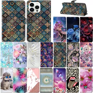 For Samsung S22 S21 S20 FE Luxury Patterned Flip Leather Wallet CardCase Cover - Picture 1 of 82