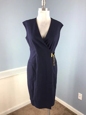 Ellen Tracy Azul Marino Vaina Imitación Abrigo Vestido Carrera Cóctel Excelente S 4 Dorado Foto 1 de 4