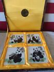 panda bear coasters ceramic in gift box gold accent painting panda bear family