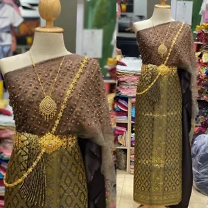 Abito da sposa tradizionale tailandese gonna di stoffa top Asia colore marrone noincludejewer #02 - Foto 1 di 1