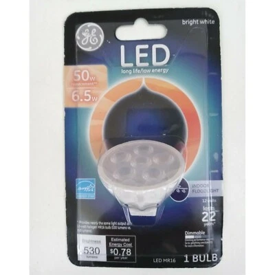 New GE LED Indoor Floodlight Bulb 50w 6.5w 12V 530 Lumens MR16 Bright White - Image 1 of 4