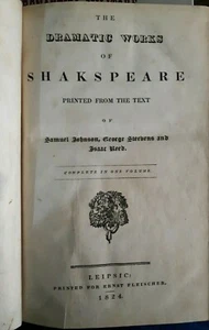 THE DRAMATIC WORKS OF SHAKESPEARE in one volume ed. Fleischer 1824 + glossario - Foto 1 di 1