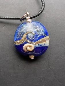 Necklace Blue Ocean With A Nautilus Shell And Wave glass #165 - Picture 1 of 6