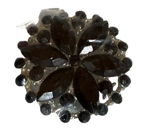 Vintage schwarz silber rund schwarz Glas Strass Blume Navetten Anstecknadel Brosche 💕 - Bild 1 von 4