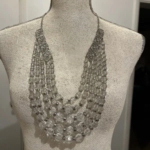 White House Black Market Gorgeous Clear/Silver  Multi Strand Beaded Necklace 30” - Picture 1 of 10
