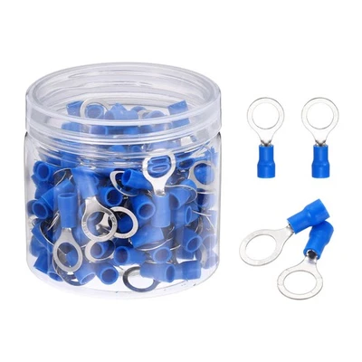 150Pcs Insulated Ring Terminal RV2-8 Battery Lugs 16-14AWG Crimp Terminals Blue Foto 1 de 4