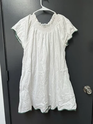 ОЗЕРО ночная рубашка белый зеленый слой коротким рукавом платье женщин Sz M - Изображение 1 из 4