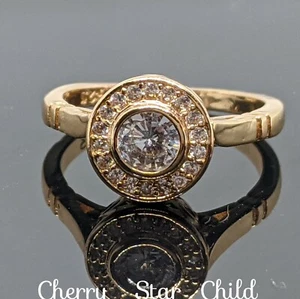 Solid sterling 925 silver heavy gold pl ring set w natural white sapphires (ani) - Picture 1 of 8