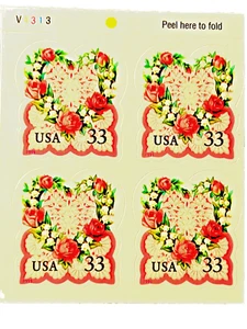 USPS LOVE STAMPS, Victorian Heart Flowers, Plate Block of 4, Scott #3274, MNH - Picture 1 of 2