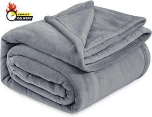 Fleece Bed Blankets Queen Size Grey - Soft Lightweight Plush Fuzzy Cozy Luxury B - Picture 1 of 12