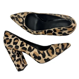 Pour La Victoire Pumps Size 6 Pointy Toe Calf Hair Leopard Chunky Block Heels - Picture 1 of 10