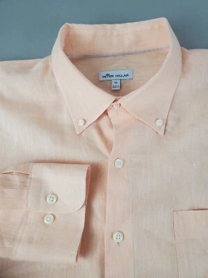 Peter Millar Mens Shirt Extra Large Orange Linen Blend Button Down Long Sleeve - Image 1 of 4