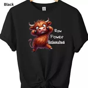 Funny Highland Cow Graphic Print T-Shirt Sarcastic Graphic Tee Men's Women's Tee - Picture 1 of 15