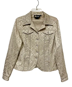 Christine Alexander Jacket M Swarovski Crystals Studs Ivory Women’s Jacquard - Picture 1 of 7