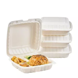 9X9 3 Compartment 50-Pack Plastic Clamshell Take Out Food Containers - Picture 1 of 6