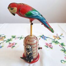 MSB MS Brandenburg 659 German Wind-up Tin Toy Parrot with Cat Made in Germany