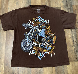 Rude Boyz Brown BMX Beast Graphic Print T Shirt for Boys Size Large