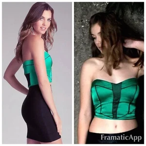 Nuevo con etiquetas $85 BEBE Verde Negro Crop Bustier L Sexy Ropa de Club Correas Extraíbles Bbslv * - Imagen 1 de 8