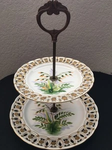 Bandeja para servir vintage de porcelana reticulada de 2 niveles - Imagen 1 de 12