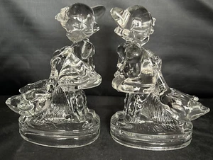 Vintage LE Smith Clear Glass Girl with Geese Figurines Bookends Set of 2 - Picture 1 of 6