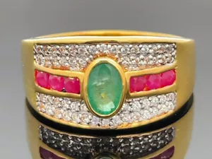 SCHMUCKJAGD RING GR. 18 (CA.57) 925/- SILBER VERG. MIT SMARAGD & RUBIN & ZIRKON - Bild 1 von 4