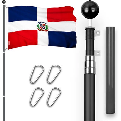 Combo: asta de bandera telescópica de 16 pies negra y bandera de República Dominicana 3x5 pies Emb Foto 1 de 4