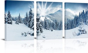 Snow Mountain Wall Art Winter Tree Forest at Sunrise Picture Canvas Prints Natur - Picture 1 of 6