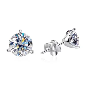 2CTW Real Round Cut Moissanite Stud Earrings 925 Sterling Silver Pass Tester GRA - Picture 1 of 13