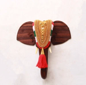 Estatua con cabeza de elefante colgante de pared escultura Kerala / arte de regalo de decoración del hogar indio - Imagen 1 de 5