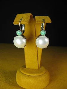 MARIANA EARRINGS SWAROVSKI CRYSTALS PEARL TURQUOISE SPL Gift Valentine's Day - Picture 1 of 2