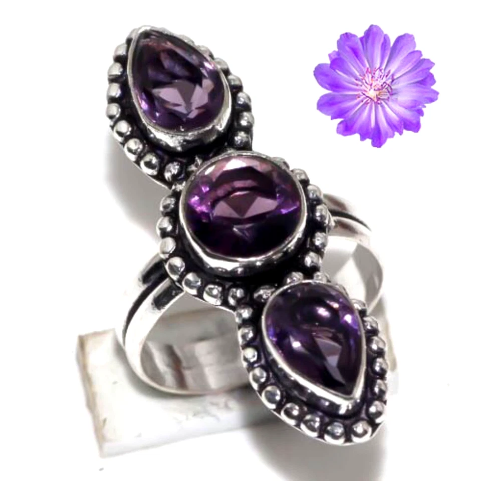 African Amethyst Gemstone Handmade 925 Sterling Silver Jewelry Ring All Size - Image 1 of 4