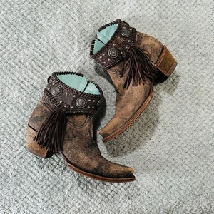 Corral Indie Spirit dunkelbraune Leder Quaste Country Western Stiefeletten Reiten - Bild 1 von 6