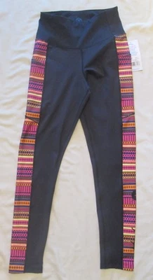 Hurley Black Leggings Neon Geometric Side Stripes & Pockets Jr XS ~ NEW $58 - Image 1 of 4