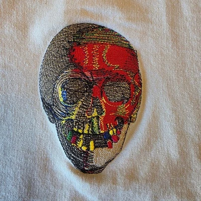 Sudadera Para Hombres Tostada M Cuello Redondo Calavera Bordada Pullover Grunge Gótico Halloween Foto 1 de 4