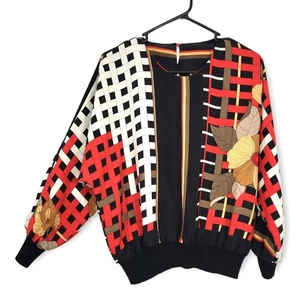 Blouse Womens L Multicolor Floral Blouson Dolman Batwing Art to Wear Bold Unique - Picture 1 of 12