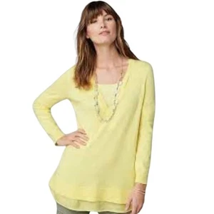 ๐ J. Jill Layered Sweater Tunic Womens Size S Buttercup Yellow Lightweight NWT - Picture 1 of 9