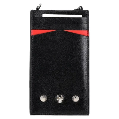 Alexander Mcqueen Skull Stud Phone Holder in Black Leather - Image 1 of 4