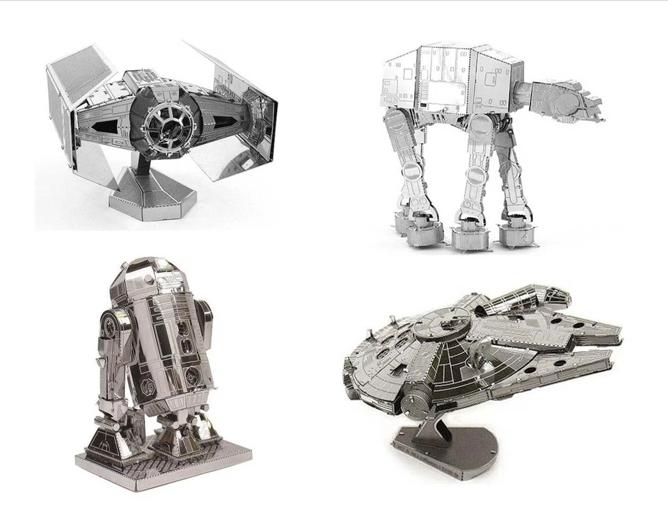 SET of 4 Metal Earth Star Wars TIE Fighter R2-D2 AT-AT Falcon 3D Steel Model Kit - Image 1 of 1