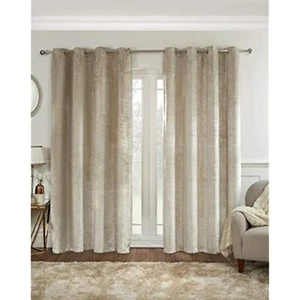 Sun Block Out Curtains Cosy Thermal Lined Velvet Eyelet 90x90" Natural Colour - Picture 1 of 3