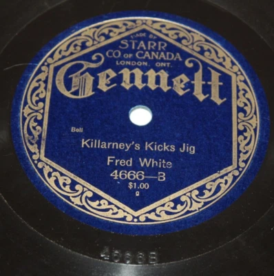 Killarney's Kicks Jig / Fairy Kisses Dance Fred White Starr Gennett Canada 4666 - Image 1 of 4