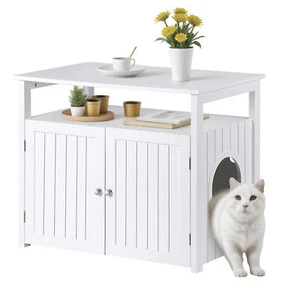 Katzentoilette Gehege versteckt mit Tür Katzen Waschraum Möbel Beistelltisch weiß - Bild 1 von 24